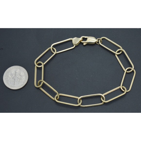 Real 14K Solid Yellow Gold 7.7mm Paperclip Link 7.5" Charm Bracelet 3.4gram - Picture 2 of 7